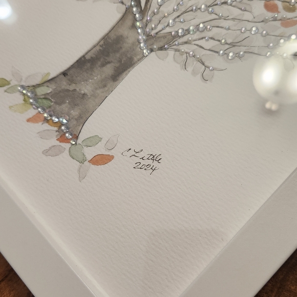 Framed Watercolor Tree Art with Cardinal - Picture 6 of 7